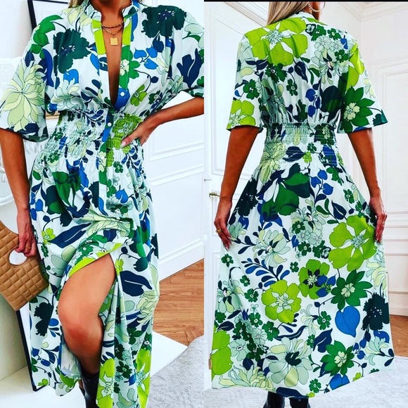 NWT MOD RETRO 1960’s STYLE PSYCHEDELIC FLORAL BRIGHT COLOR SHIRT DRESS L - Picture 1 of 8